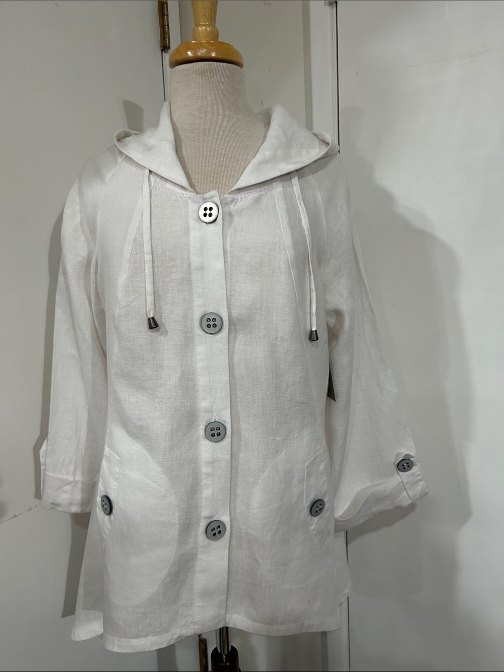 For Cynthia White Hooded Button-Front Trench Coat